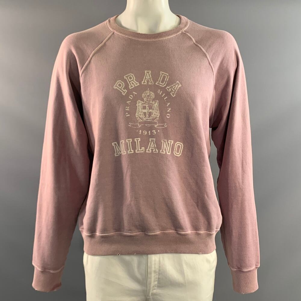 PRADA Size XL Lavender Dark Grey Distressed Cotton Crew Neck Sweatshirt